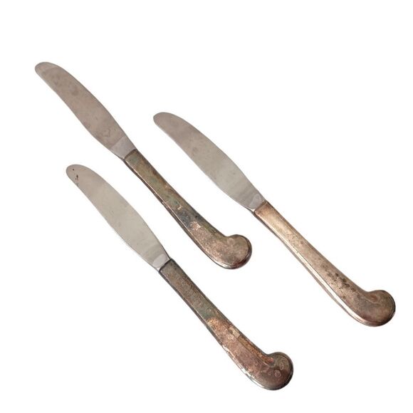 Vintage Yankee Drummer Inn Knife Set Of 3 Silver Plate Auburn MA Flatware Retro. - Picture 6 of 14